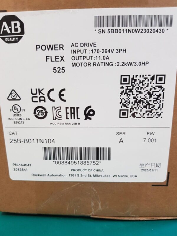 NEU 2023 Allen Bradley 25B-B011N104 POWERFLEX 525 2.2KW (3HP) AC DRIVE