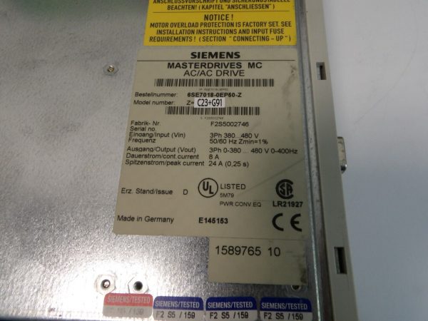 Siemens Masterdrives MC ACAC Drive 6SE7018 0EP50 Z ZC23G91 314718914642 3