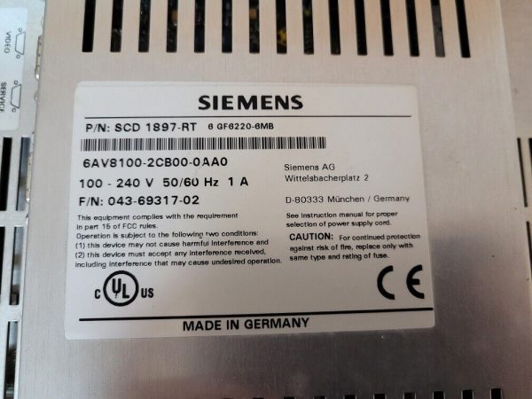 Siemens Touch Panel 6AV8100 2CB00 0AA0 314207156183