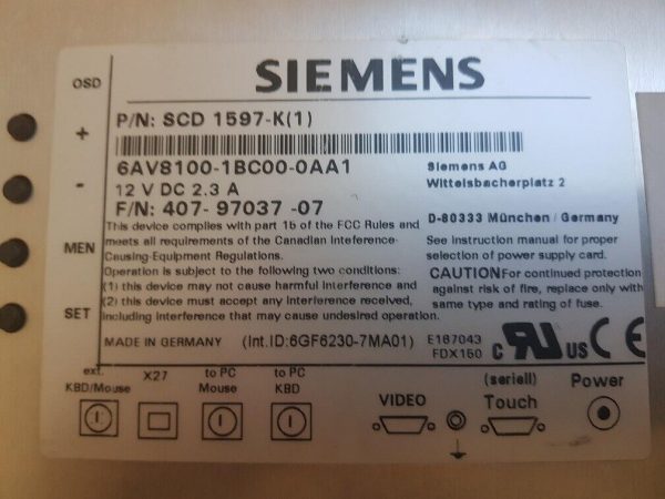 Siemens Simatic 6AV8100 1BC00 0AA1 Touch Panel 314136793884 3
