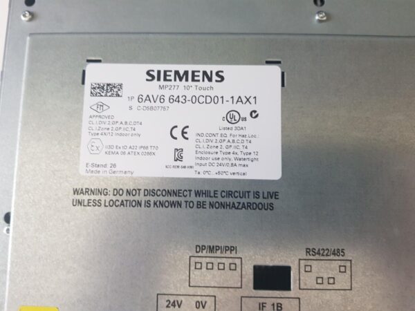 SIEMENS TOUCH PANEL MP277 6AV6643-0CD01-1AX1