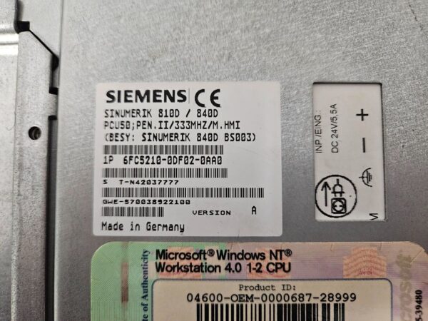 SIEMENS OP 6FC5203-0AF02-0AA0 + SINUMERIK 6FC5210-0DF02-0AA0 + 6FC5247-0AF08-0AA