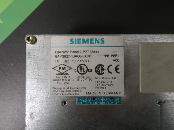 Siemens Operator Pane1 OP27 MONO 6AV3627 1JK00 0AX0 gebraucht 314915853387 3